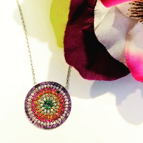 Turkish Evil Eye Sterling Silver Necklace - Picture 2 of 3